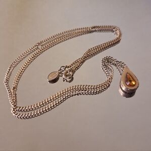 Gold Tone Avon Citrine Stone Drop Pendant